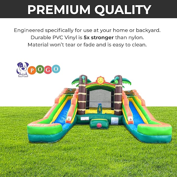 Crossover Tropical Double Water Slide Bounce House Combo, 16.5 x 15 x 11 Foot, PVC Vinyl Inflatable Bouncy House for Kids, Wet or Dry Slides, with Stakes and Storage Bag, Blower not Included
