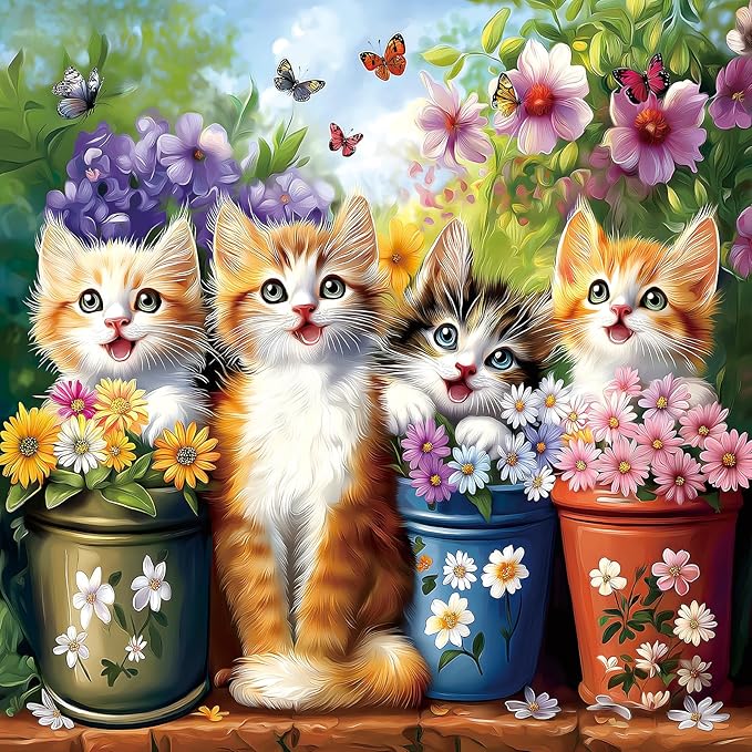 500 Piece Cat Jigsaw Puzzle for Adults - Cute Kittens in Flower Garden with Butterflies, Whimsical Cat Puzzle (20"x20")