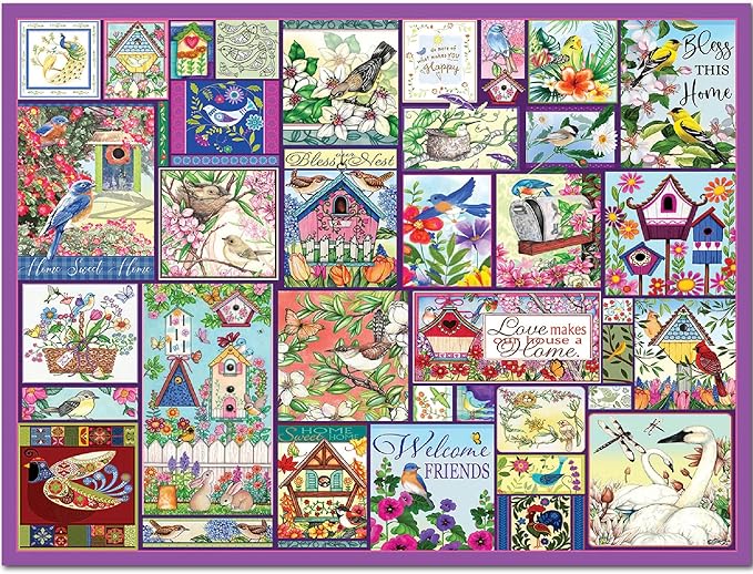 White Mountain 500 Piece Jigsaw Puzzle Spring Flower Collage Puzzles with Large Pieces Gift for Adults and Family 18"x24" - The Birds