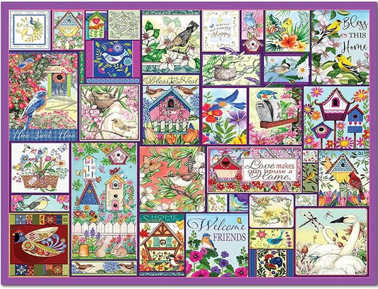 White Mountain 500 Piece Jigsaw Puzzle Spring Flower Collage Puzzles with Large Pieces Gift for Adults and Family 18"x24" - The Birds