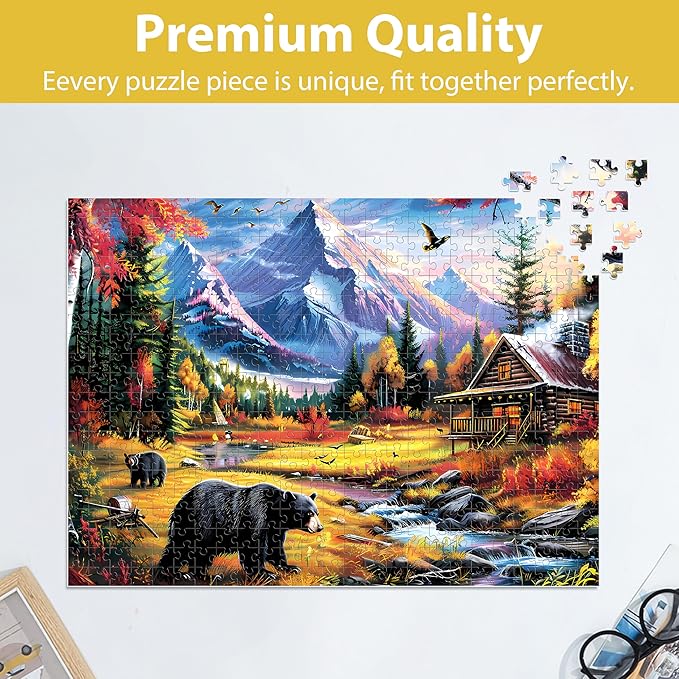 500 Pieces Jigsaw Puzzles for Adults Puzzle Bear Mountain Nature Puzzle for Elderly, Recycled Paper Puzzle 500 Pieces, Challenging Puzzle Family Game Great Gift for Friends, 20.5 x 15 Inch