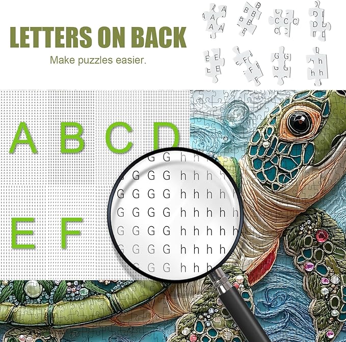 Sea Turtle Puzzles for Adults 1000 Pieces, Beautiful Diamonds Flower Sea Animal Jigsaw Puzzle with Letters on Back, Impossible Hard Difficult Art Puzzles, Fun Challenging Embroidery Family Puzzle Game