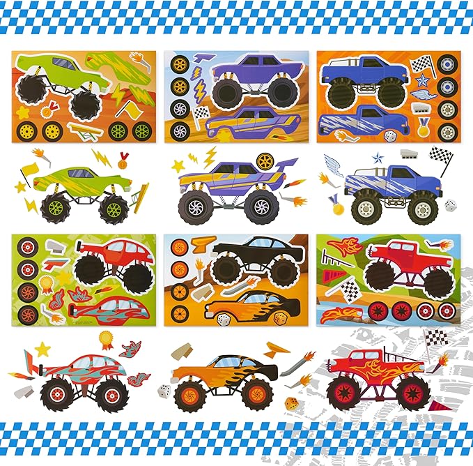 JOYIN 36 Sheets 9"x6" Make a face Stickers for Kids, Make Your Own Monster Truck Stickers, Crafts Birthday Party Favors, Goodie Bags Classroom Activities