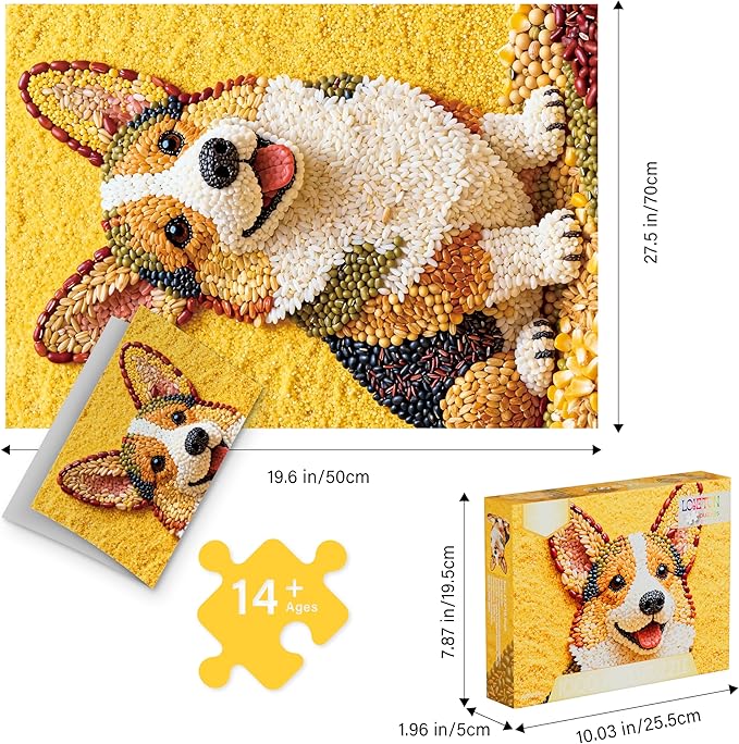 Puzzles for Adults 1000 Pieces - Corgi Dog Puzzle, Grain Puppy Art Adults Puzzles, Letter on Back No Dust, Matte Finish Unique Corgi Cute Dog Jigsaw Puzzles 1000 Home Decor, Birthday Gifts Games