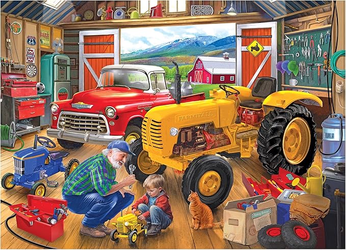 RoseArt - Bigelow Country - Grandpa's Garage - 1000 Piece Jigsaw Puzzle, Nostalgic Cars and Vintage Scene Puzzle for Adults