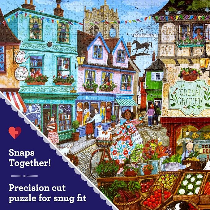 eeBoo 1000 Piece Puzzle - Village by the Sea Jigsaw Puzzle for Adults, Square 23" x 23" Made with Recycled Board & Vegetable-Based Ink