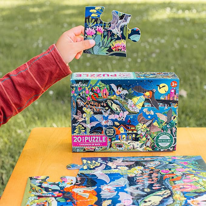 eeBoo 20 Piece Jigsaw Puzzle - Love of Bats Children's Puzzle Glow in Dark Bats Themed, Large Pieces for Small Hands to Develop Motor Skills