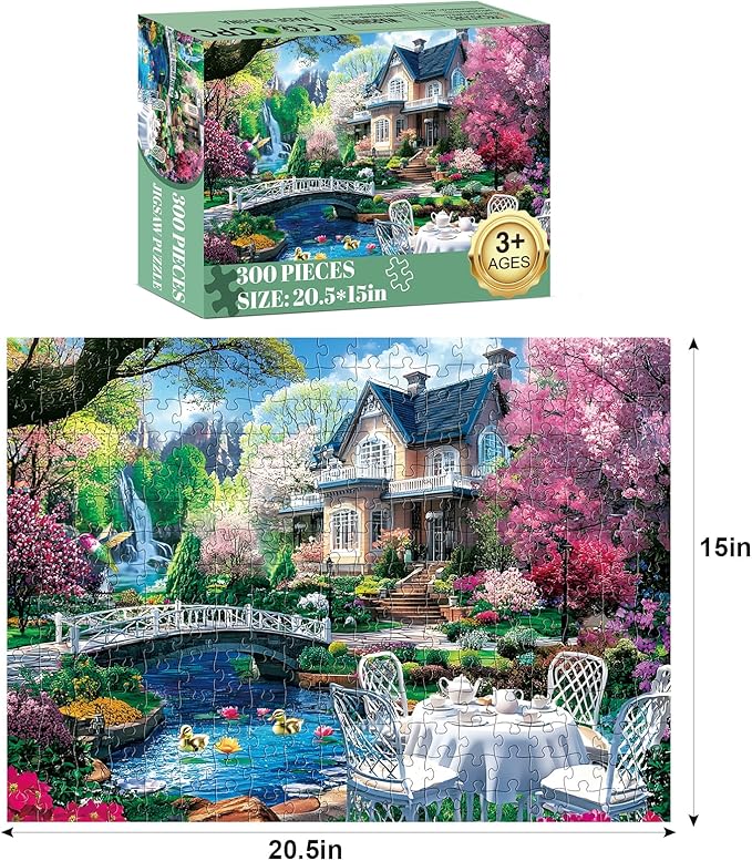 300 Piece Puzzles for Adults,Beautiful Nature Landscape Puzzle for Adults Kids Seniors,Recycled Cardboard Unique House Puzzle 300 Piece,Challenging Family Game Great Gift for Family Friends,20.5x15 in