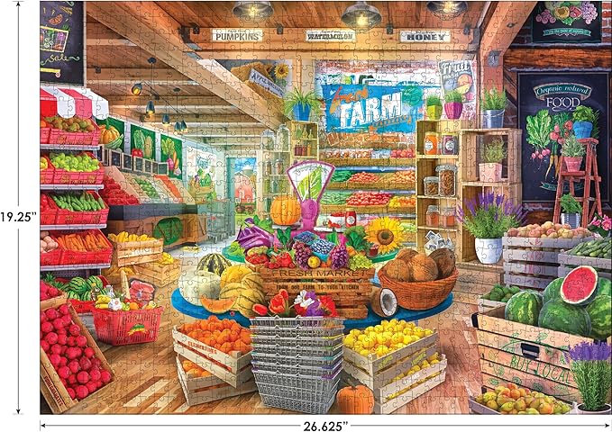 RoseArt - My Happy Place - Organic Fresh Market 1000 Piece Jigsaw Puzzle, Colorful Farm Stand Scene, Made in USA