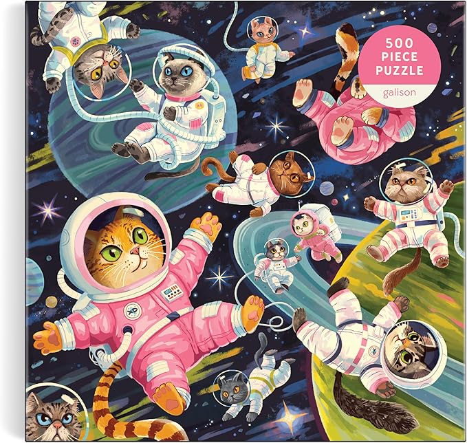 Galison Space Meowdyssey – 1000 Piece Jigsaw Puzzle Featuring Beautiful Artwork of A Cosmic Cat Filled Galaxy