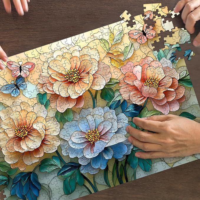 Puzzles for Adults 500 Pieces, Stained Glass Jigsaw Puzzles - Vitrail Flowers, Impossible Flower Puzzles for Seniors Family, 20.47x14.96 inches, 1:1 Poster, Letter on The Back