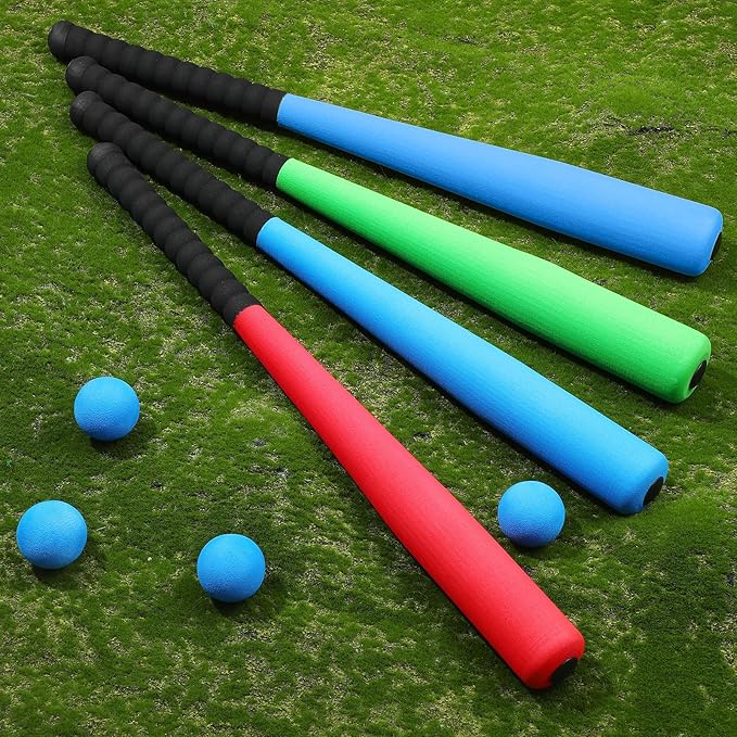 Wettarn 4 Pcs 24 Inch Foam Baseball Bat Foam Bat with Safe Soft Baseballs T Ball Set for Outdoor Indoor Sport Game Beginners Practice Playing Training(Red, Blue, Green)