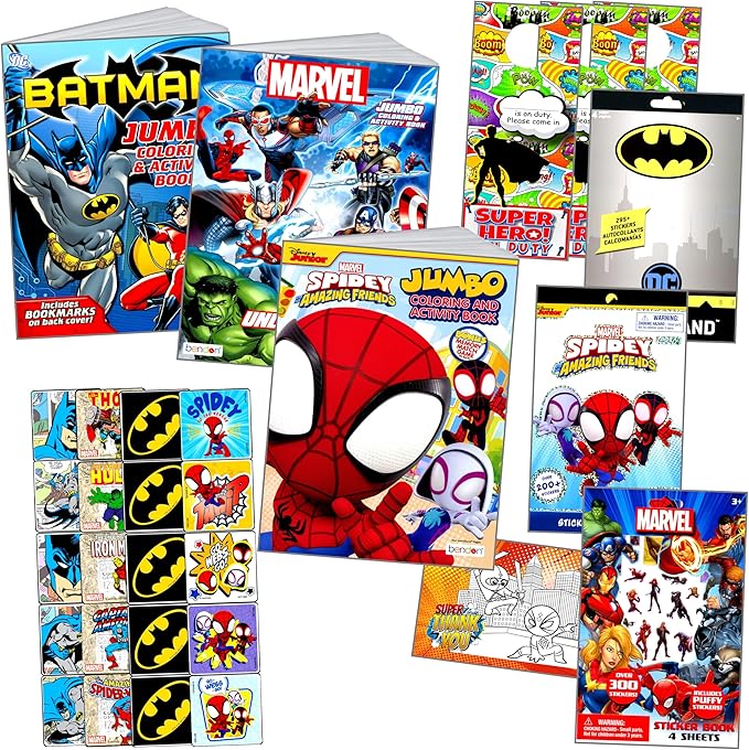 Bendon Superhero Coloring Book and Stickers Activity Set Featuring Batman, Avengers, and Spidey Includes Coloring Books, Stickers, Reward Sticker Set and More (Super Hero Coloring Book Set)