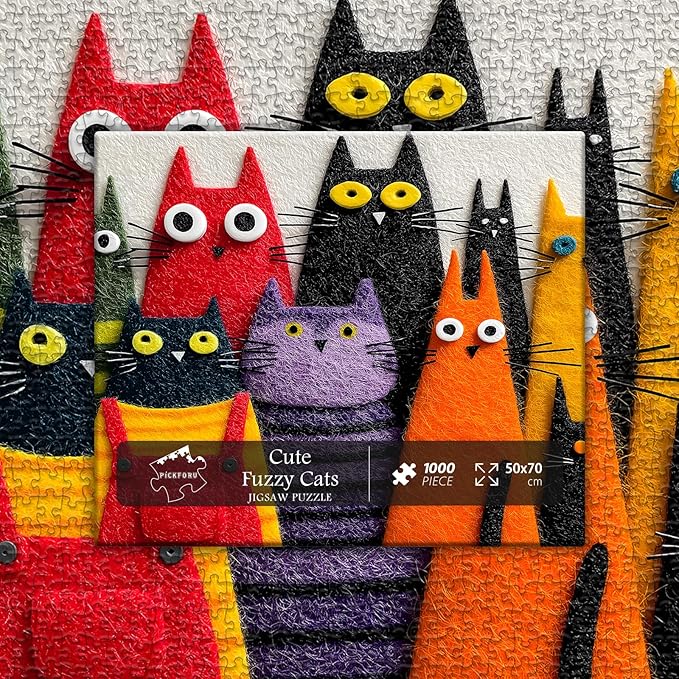 Funny Cats Jigsaw Puzzle 1000 Pieces for Adults,Colorful Kittens Felt Style Art Puzzles,Unique Whimsical Cat Puzzle Kitty Challenge