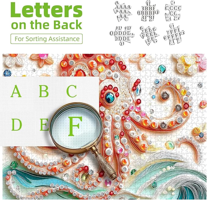 Puzzles for Adults 500 Pieces, Gem Octopus Impossible Hard Difficult Challenging Puzzles for Adults, Flowers Jigsaw Puzzle for Family Games Gift, 20 x 20 inch