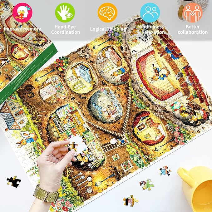 HUADADA Puzzles for Adults 1000 Pieces-Family Jigsaws Puzzles Game 1000 Piece Jigsaw Puzzles for Adults Gift-Rabbit House