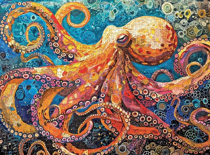 Cross & Glory - The Great Blue Octopus Enigma - 1000 Piece Jigsaw Puzzles for Adults | Marine Ocean Artwork Puzzle | Challenging Brain Teaser