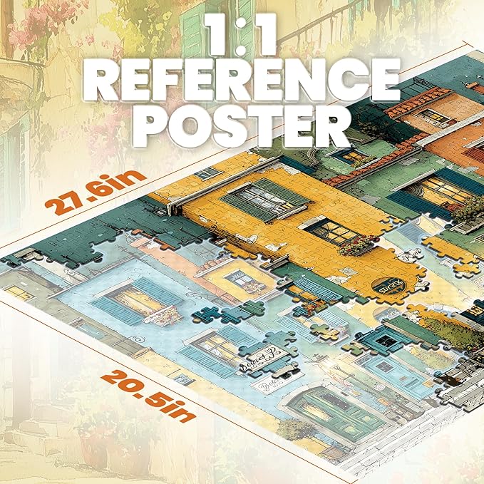 Puzzles for Adults 1000 Pieces, Fall Italy Town Street Vintage Landscape, 1000 Piece Puzzle for Adults Seniors, Jigsaw Puzzles 1000 Pieces with Letters on Back, Fun Gifts Decor, 1:1 Poster