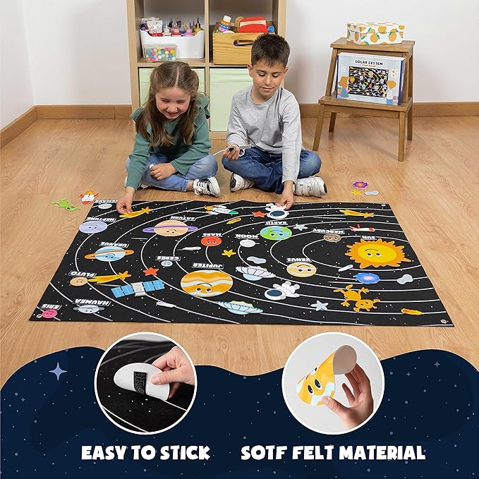 BONNYCO Solar System for Kids Toys with 61 Felt Figures. Space Montessori Toys, Girls Boys Birthday Gifts Planets. Felt Board for Toddlers Story, Educational Kids Gifts 3 4 5 6 7 8 Years, Christmas