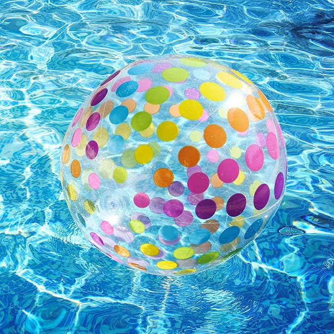 GiftExpress 40" Beach Balls 2 Pack - Polka Dot & Striped Giant Transparent Inflatable Balls for Swimming Pool Party - Summer Outdoor Water Toys & Decorations