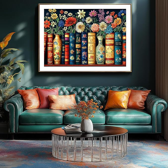 MINIWAN Wildflowers Books 1000 Piece Jigsaw Puzzle for Adults, Vintage Flower Book Puzzle, Floral Art Bookshelf Library Puzzles, Challenging Hard Difficult Puzzles for Adults 27.5x19.7 Inches