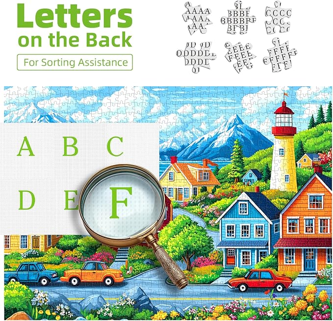 1000 Piece Jigsaw Puzzle for Adults, Coastal Village Scene with Lighthouse and Mountain View, Stress Relief & Family Bonding Game, 27.56x19.69 Inches Home Decor