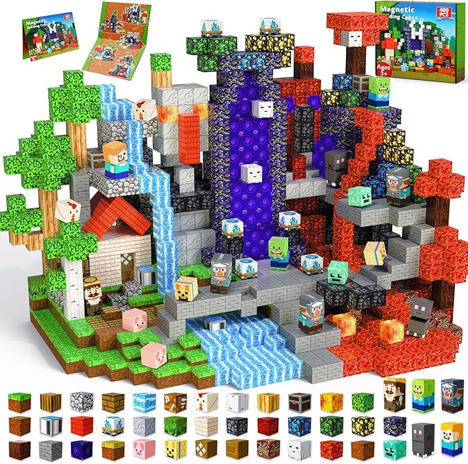 400 PCS Magnetic Blocks - Building Block for Kids, Stacking Magnet Cubes for Boys Girls, STEM Educational Montessori Magnetic Constructions Toys, Sensory Play Game Easter Birthday Gifts Ages 3-12