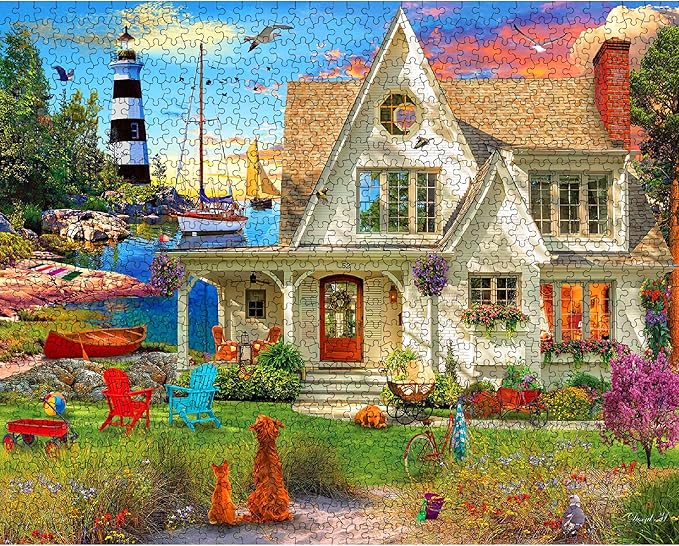 White Mountain 1000 Piece Jigsaw Puzzle Scenic Lighthouse Beach Puzzles with Large Pieces Gift for Adults and Family 24"x30" - Quiet Cove