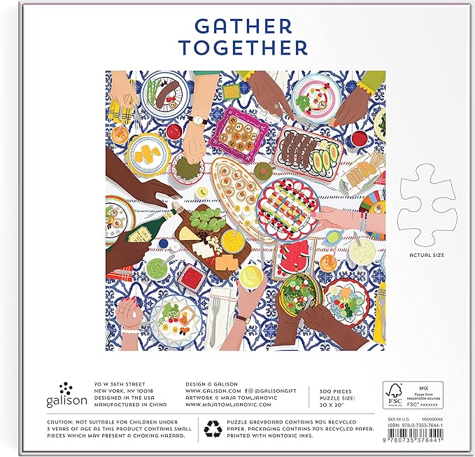 Galison Gather Together – 500 Piece Puzzle Fun and Challenging Activity with Bright and Bold Artwork of Mediterranean Vignette of Friends and Family for Adults and Families