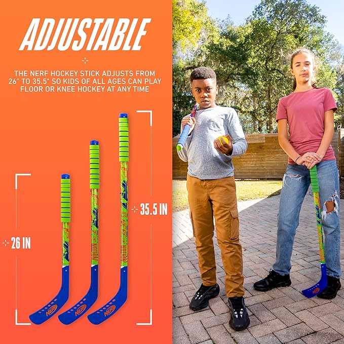 Franklin Sports NERF Proshot Kids Hockey Sticks + Ball Set - 2 Player Youth Indoor + Outdoor Set - 2 in 1 Knee + Floor Hockey - (2) NERF Proshot Youth Sticks + (1) Foam Ball Included