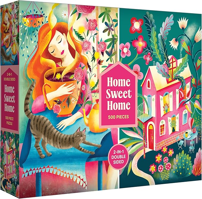 RoseArt - Home Sweet Home 500 Piece Double-Sided Jigsaw Puzzle – Matte & Glossy Sides – Joy of Home and Nature Puzzle for Adults - 2-in-1 Puzzle with Bonus Poster