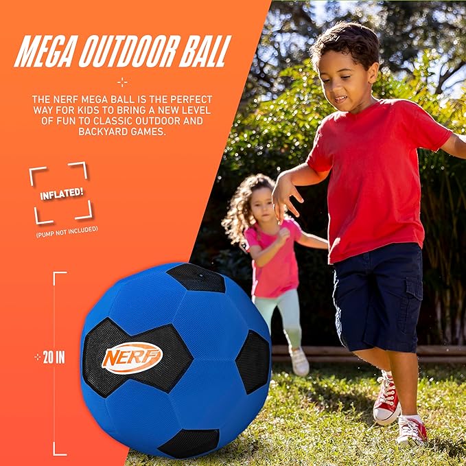 Nerf Mega Ball - 20" Inch Big Outdoor Kids Kickball, Soccer Ball, Dodgeball for Backyard Games - Giant Multi Sport Toy for Outdoor + Lawn Games - NO Pump Included