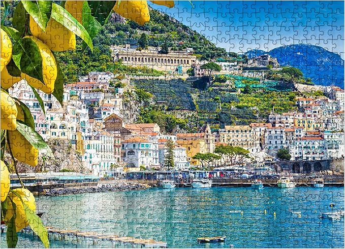 MyPuzzle Panoramic View of Beautiful Amalfi On Hills Leading Down to The Coast, Campania, Italy - Premium 500 Piece Jigsaw Puzzle for Adults