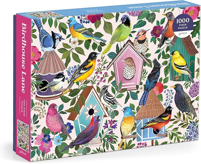 Galison Birdhouse Lane – 1000 Piece Jigsaw Puzzle Featuring Beautiful Artwork of Birds and Birdhouses