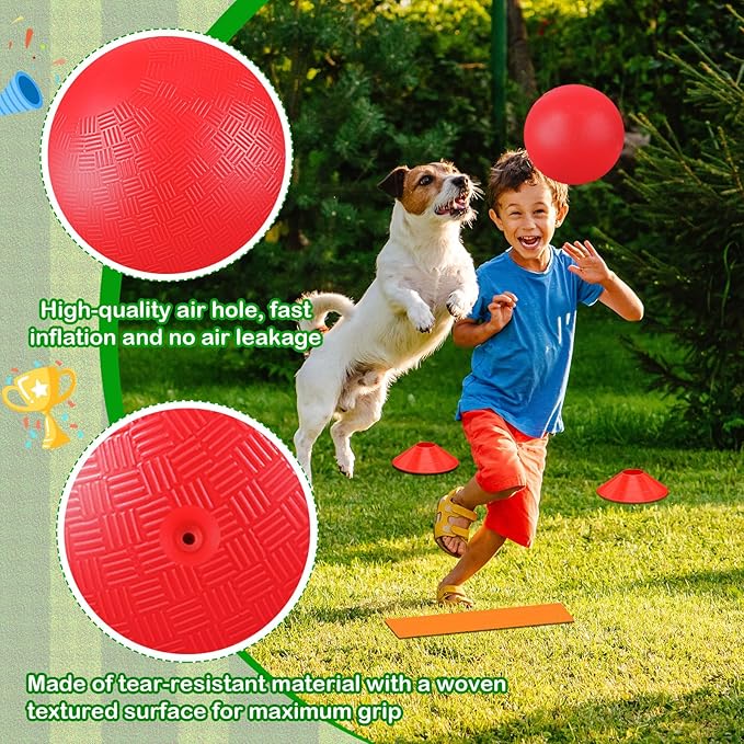 Hiboom 16 Pcs Sports Kickball Set Includes 10 Inches Playground Ball 5 Rubber Throw Down Bases Ball Pump 10 Foul Line Cones for Kids Adults Playground School Backyard Game Camps Picnic