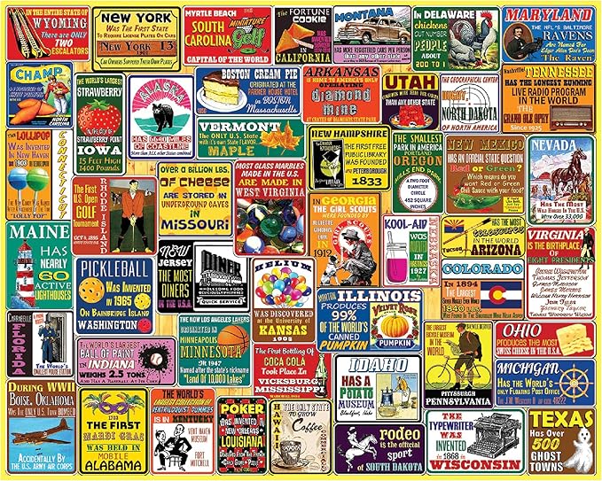 White Mountain 1000 Piece Jigsaw Puzzle Funny States Collage Puzzles with Large Pieces Gift for Adults and Family 24"x30" - State Trivia