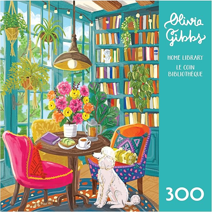 RoseArt - Olivia Gibbs - Home Library 300 Piece Jigsaw Puzzle - Cozy Books and Reading Nook Scene for Relaxing Fun – Adult Puzzle – Finished Size Approx. 18" x 24", Made in USA