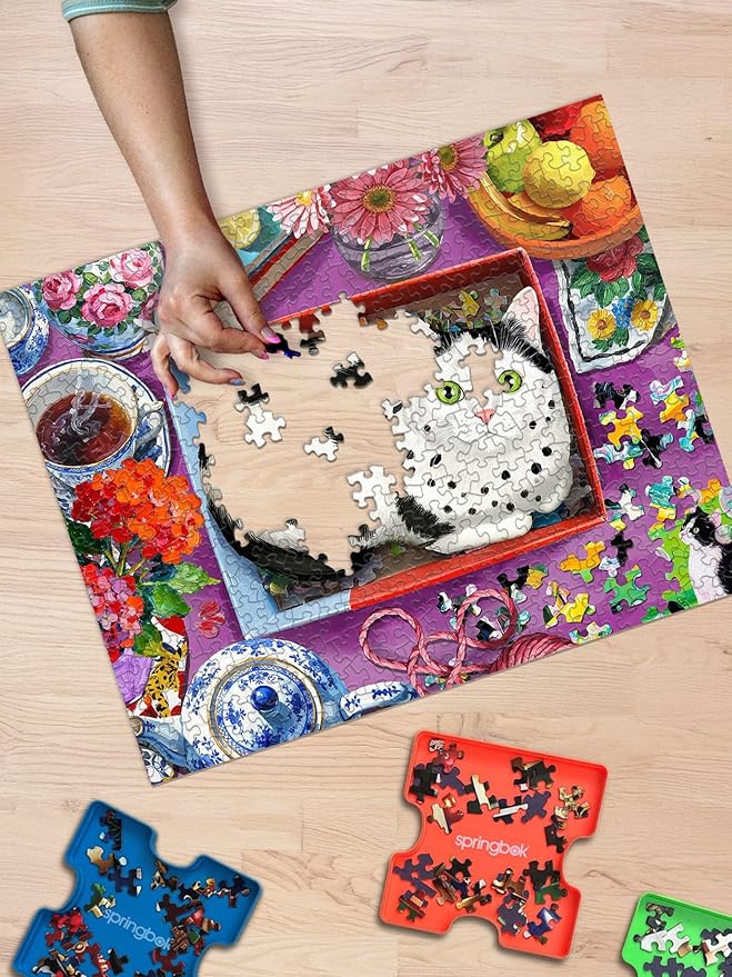 Springbok The Purr-FECT Fit 500 Piece Jigsaw Puzzle for Adults – Poster Now Included - Playful Cat – Unique Cut Pieces – Made in USA