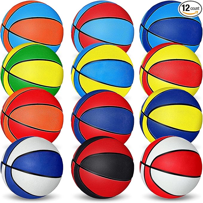 Wettarn 12 PCS Mini Basketball Size 3 Colorful 7 Inch Rubber Basketball Bulk with Pump for Mini Hoop Swimming Pool Indoor Outdoor Practice Game Holiday Party Kid Adult Back to School
