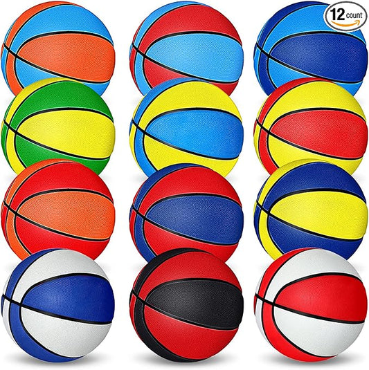 Wettarn 12 PCS Mini Basketball Size 3 Colorful 7 Inch Rubber Basketball Bulk with Pump for Mini Hoop Swimming Pool Indoor Outdoor Practice Game Holiday Party Kid Adult Back to School