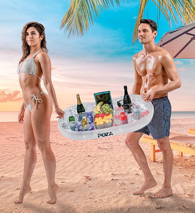 POZA Inflatable USA Pool Float - Luxurious Fun Lounger Filled with Sparkle Silver Stars Confetti, Cool USA Flag Design Water Swimming Pool Floaties for Beach, Lake & Pool
