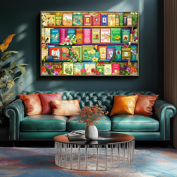 Floral Antique Bookshelf 1000 Piece Puzzle for Adults, Fun Puzzles for Adults 1000 Pieces with HD Print Poster, 27.5" X 19.7" Dust Free, for Gifts Birthday Holiday Party Family Games Lovers