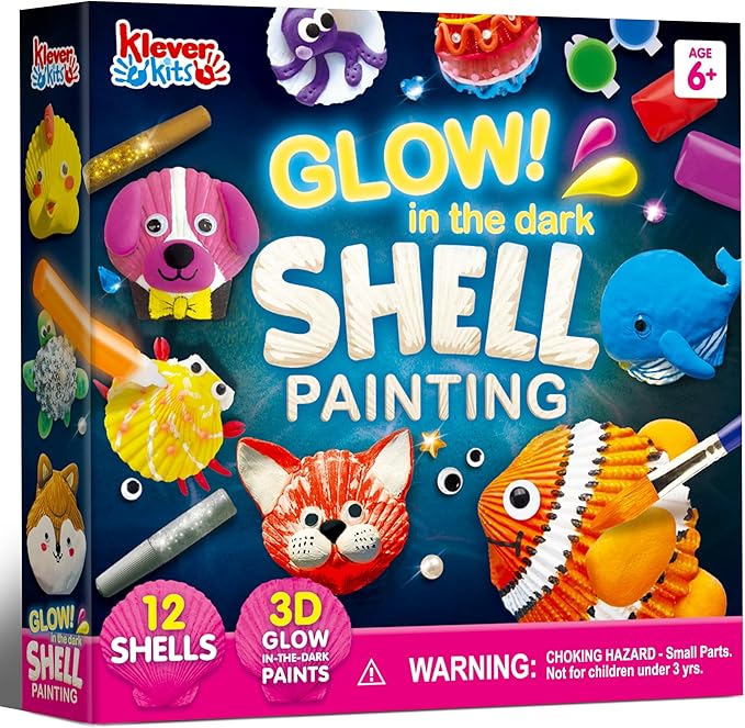 Klever Kits 12 Glow in The Dark Sea Shell Painting Kit-Arts & Crafts for Boys and Girls Ages 6-12, Art Supplies, Kids Craft Paint Kits, Creative Art Toys for Birthday Party Gift