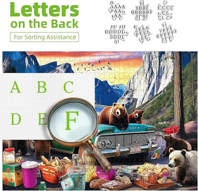 Bears’ Car Picnic 500 Piece Puzzle for Adults, Fun Puzzles for Adults 500 Pieces with HD Print & Poster, 23" X 15" Dust Free, for Gifts Halloween Christmas Family Games Lovers