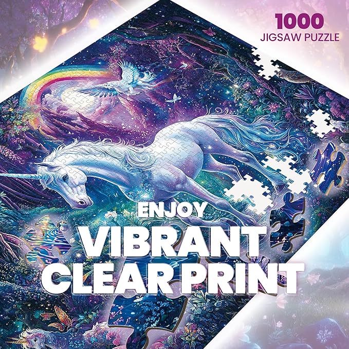 Puzzles for Adults 1000 Pieces, Glitter Unicorn 1000 Jigsaw Puzzle, Rainbow Forest Puzzle 1000 Pieces, Creative Games and Gifts Difficult Puzzle Home Decor Toy (27.5"x19.5"), 1:1 Poster
