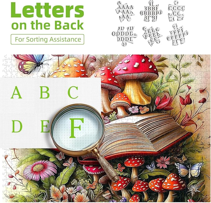 Mushrooms Puzzles for Adults 500 Pieces, Plants Flower Jigsaw Puzzle with Magic Book Garden Fantasy Art for Relaxing Challenge Game Fun (20 x 20 Inch)