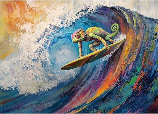 Vibrant Chameleon Surfing 1000 Piece Puzzle for Adults - Challenging Puzzles Art Painting Jigsaw Puzzles Family Game Home Decor