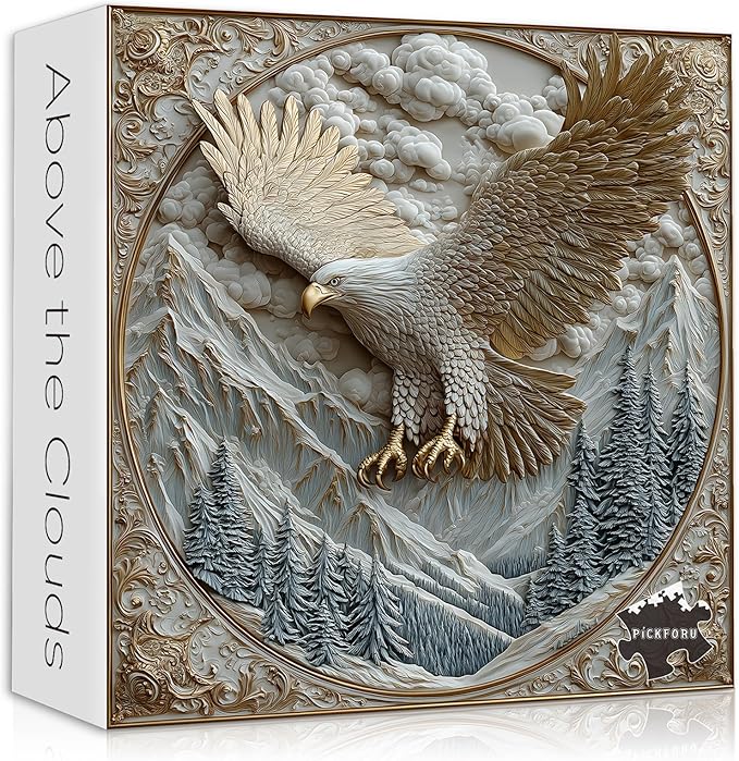 Carved Eagle Jigsaw Puzzle 1000 Pieces, Nature Bird Bald Eagle Puzzle Unique Art, Mountain Puzzle for Adults Animal White Forest