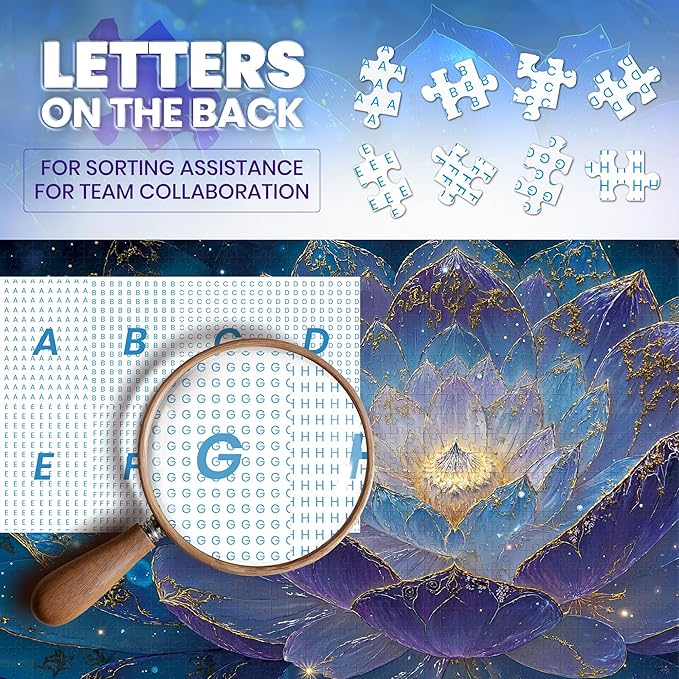 Puzzles for Adults 1000 Pieces, Mandala Lotus Flower Plant, 1000 Piece Puzzle for Adults Seniors, Hard Jigsaw Puzzles for Adult with Letters on Back for Relaxation & Home Decor, 1:1 Poster