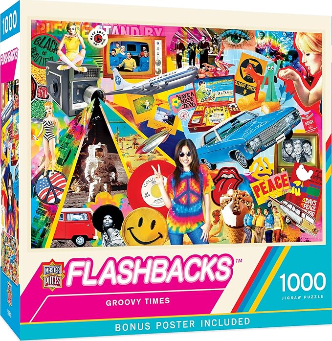 MasterPieces Vintage 1000 Piece Jigsaw Puzzle for Adults - Groovy Times - Retro 60s & 70s Collage - 19.25"x26.75"